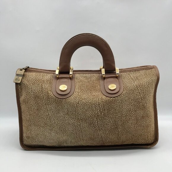 Borbonese Brown Suede Redwall Quail Print Satchel Bag - Picture 2 of 11